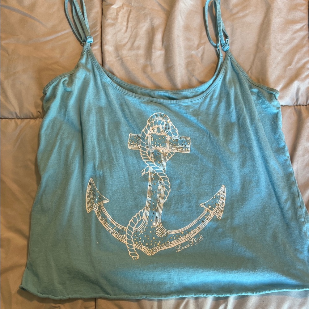 PINK Victoria's Secret Teal Anchor Tank Top